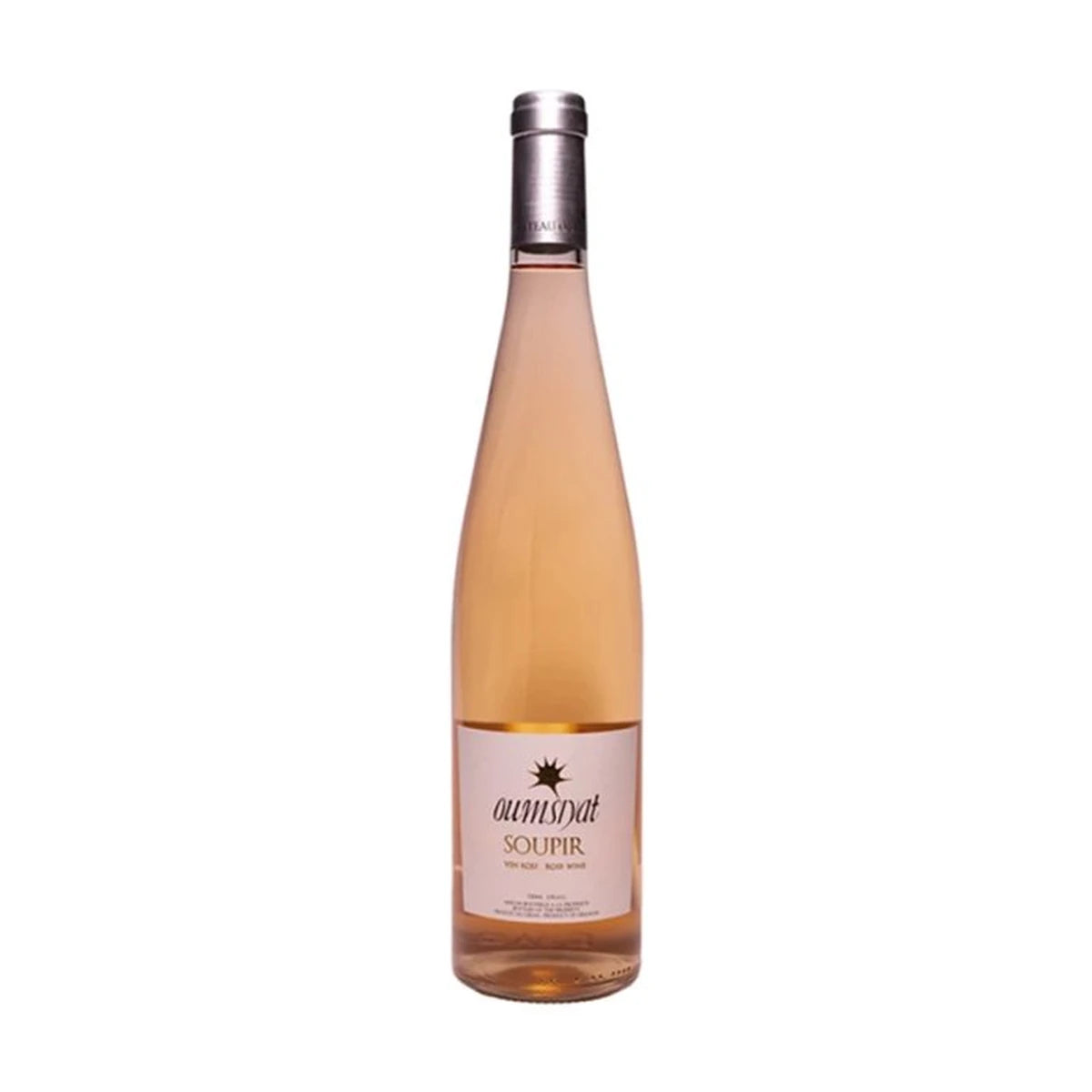 Château Oumsiyat Soupir Rosé wine bottle from Bekaa Valley Lebanon on a white background
