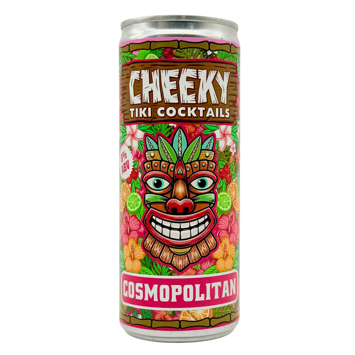 Cheeky Tiki Cosmopolitan ready-to-drink cocktail 250ml can on a white background