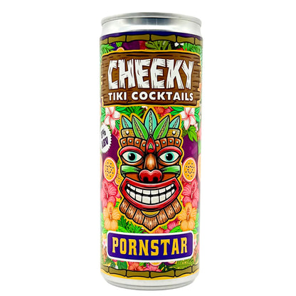 Cheeky Tiki Pornstar passion fruit ready-to-drink cocktail 250ml can on a white background