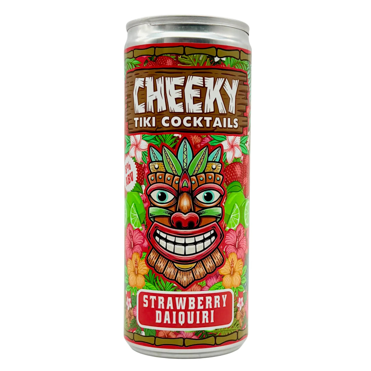Cheeky Tiki Strawberry Daiquiri ready-to-drink cocktail 250ml can on a white background