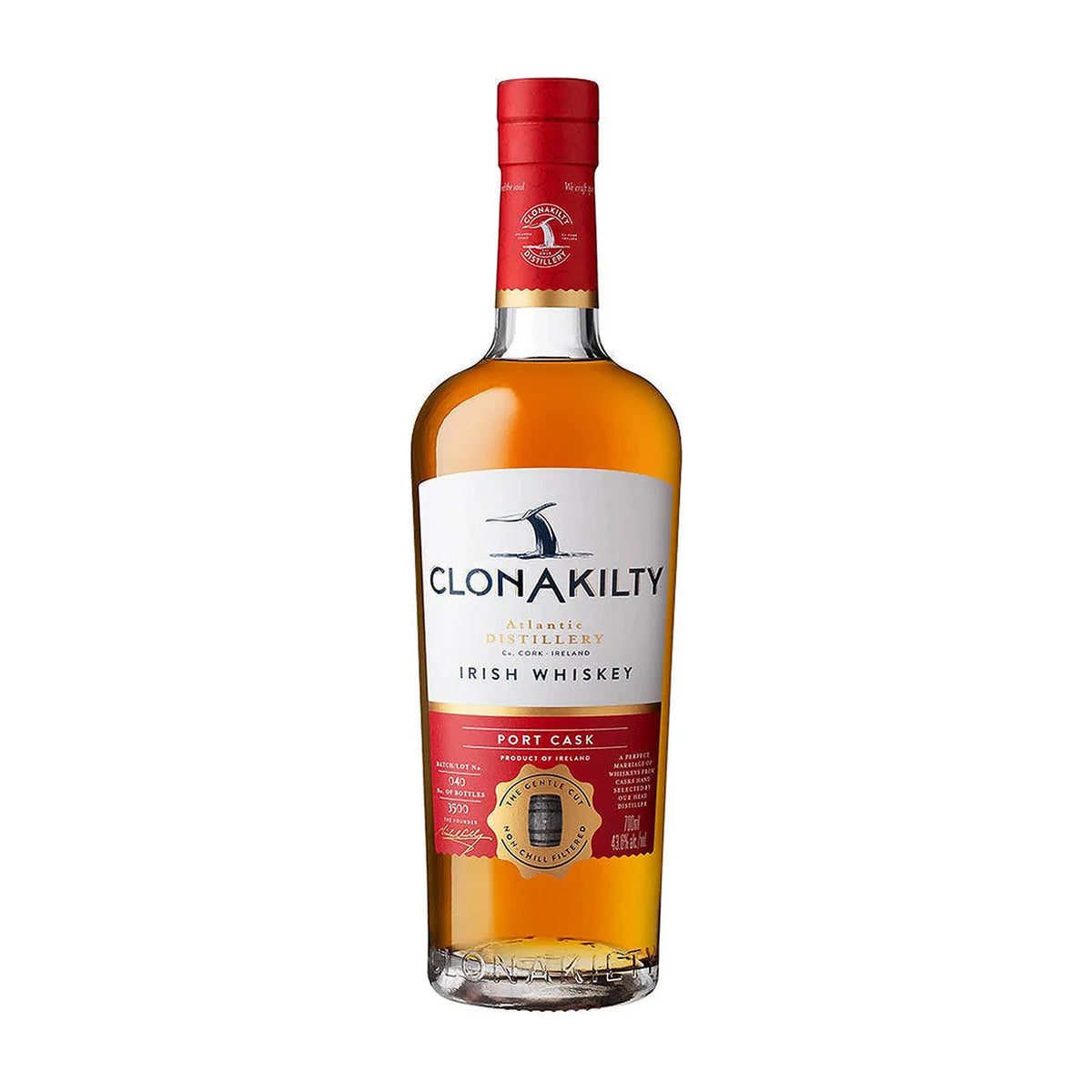 Clonakilty Port Cask Finished Irish Whiskey 70cl bottle on a white background