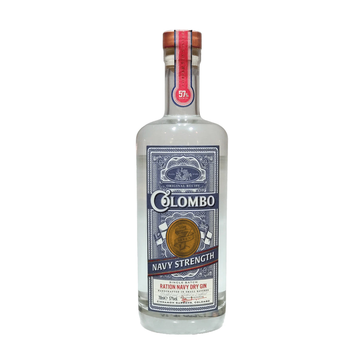 Colombo Navy Strength Gin 70cl bottle on a white background