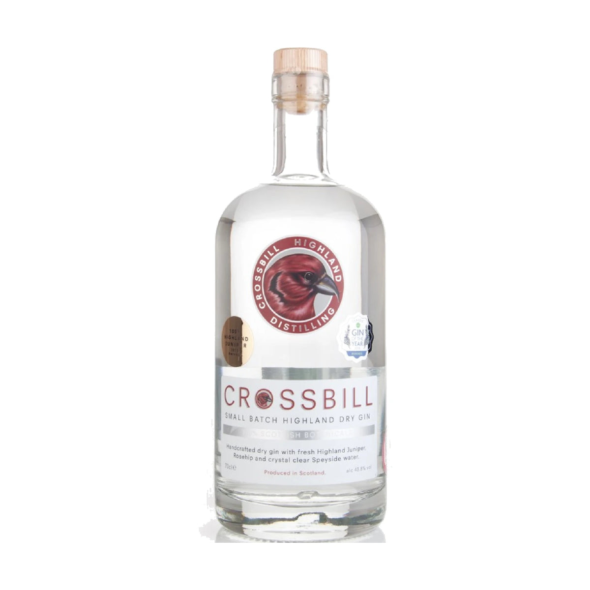 Crossbill Small Batch Highland Dry Gin 70cl bottle on a white background