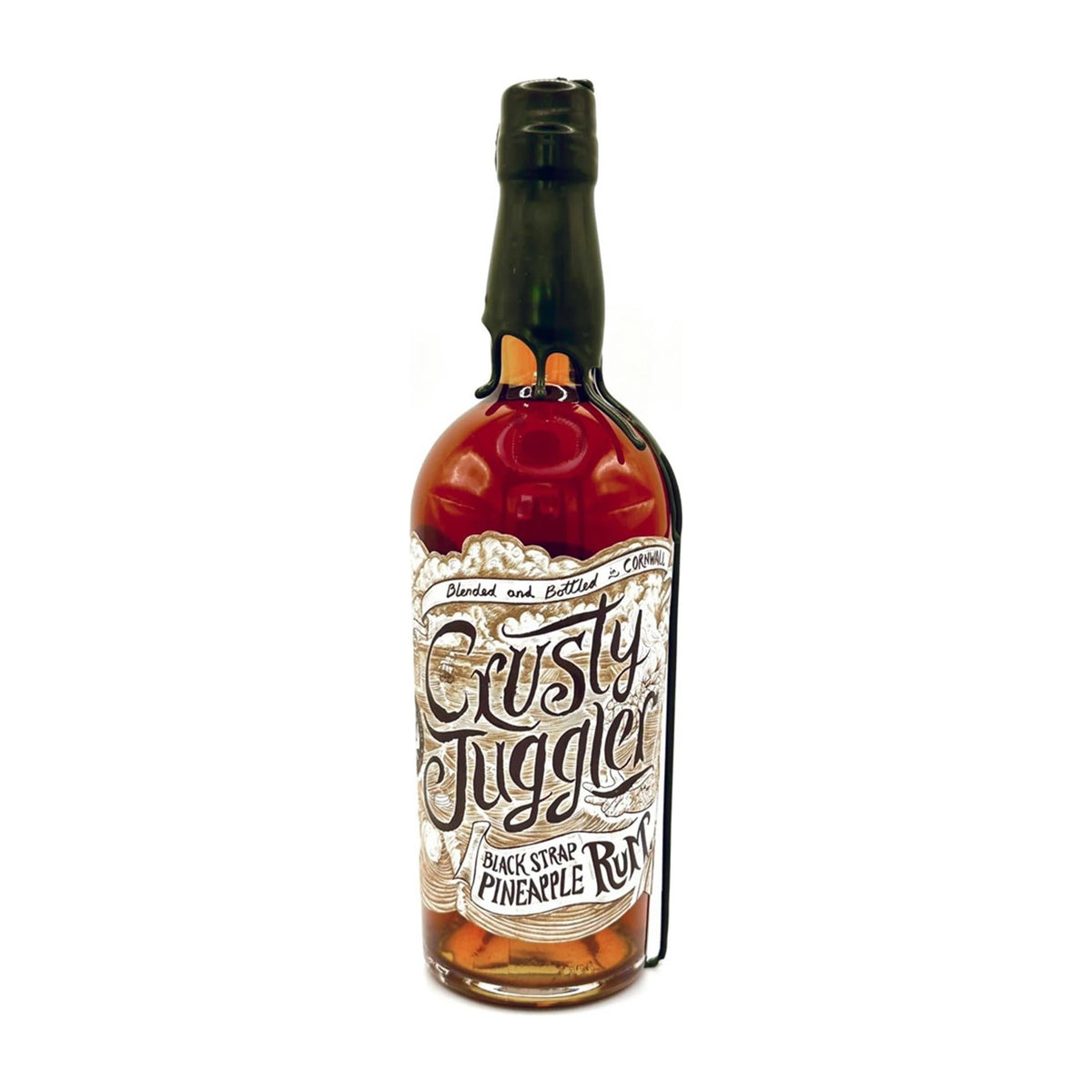 Crusty Juggler Black Strap Pineapple Rum 70cl bottle on a white background
