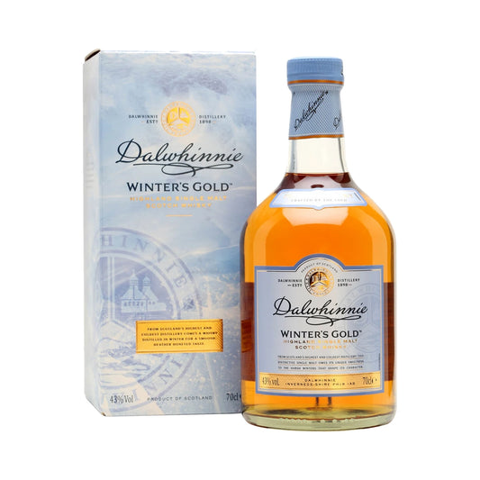 Dalwhinnie Winter's Gold Highland Single Malt Scotch Whisky 70cl bottle and box on a white background