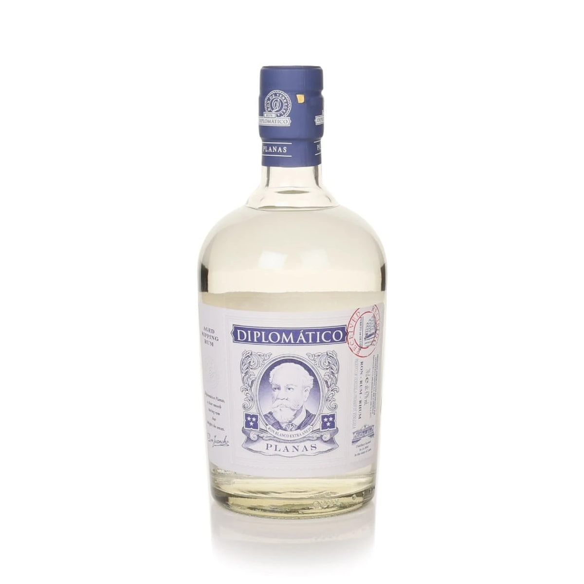 Diplomático Planas White Rum 70cl bottle on a white background