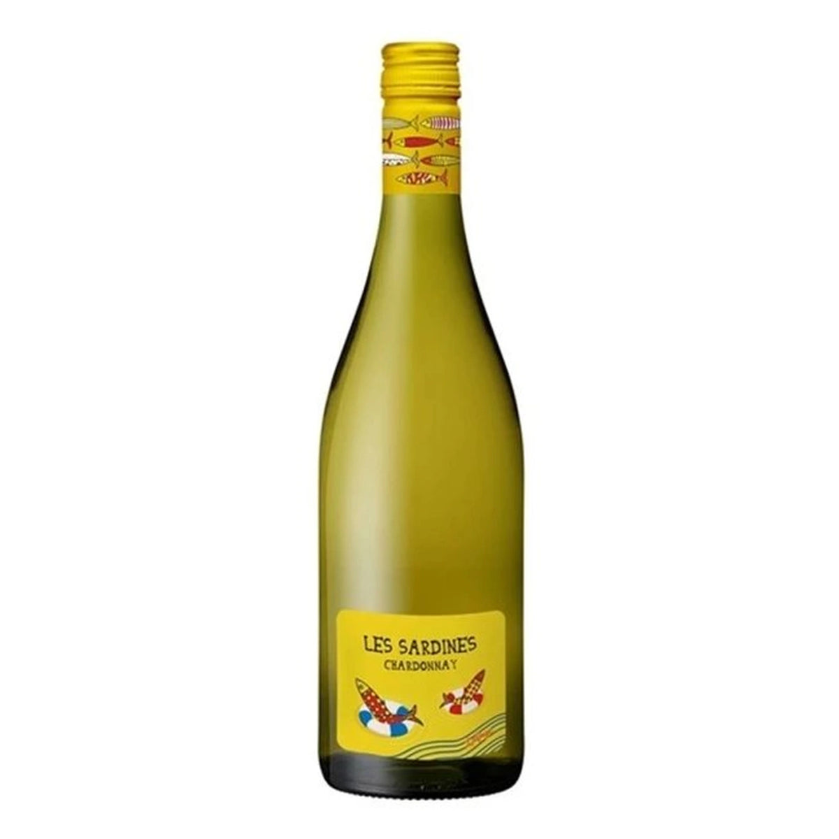 Domaine Lafage Les Sardines Chardonnay wine bottle, 75cl, on a white background