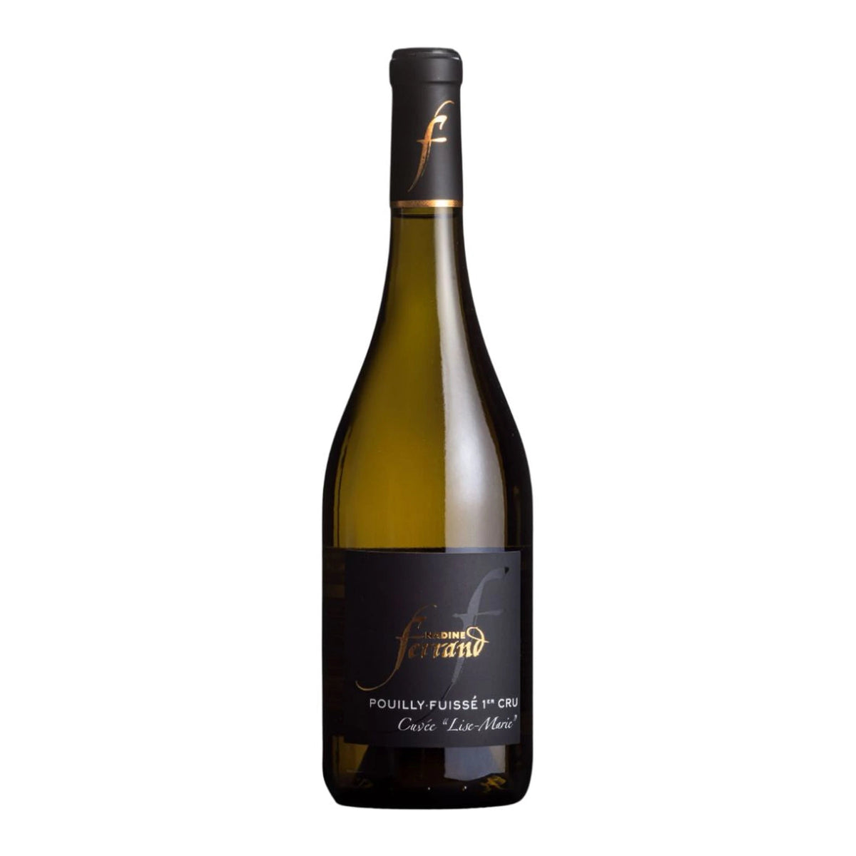 Domaine Nadine Ferrand Lise Marie Pouilly-Fuissé 1er Cru white wine bottle, 75cl, on a white background