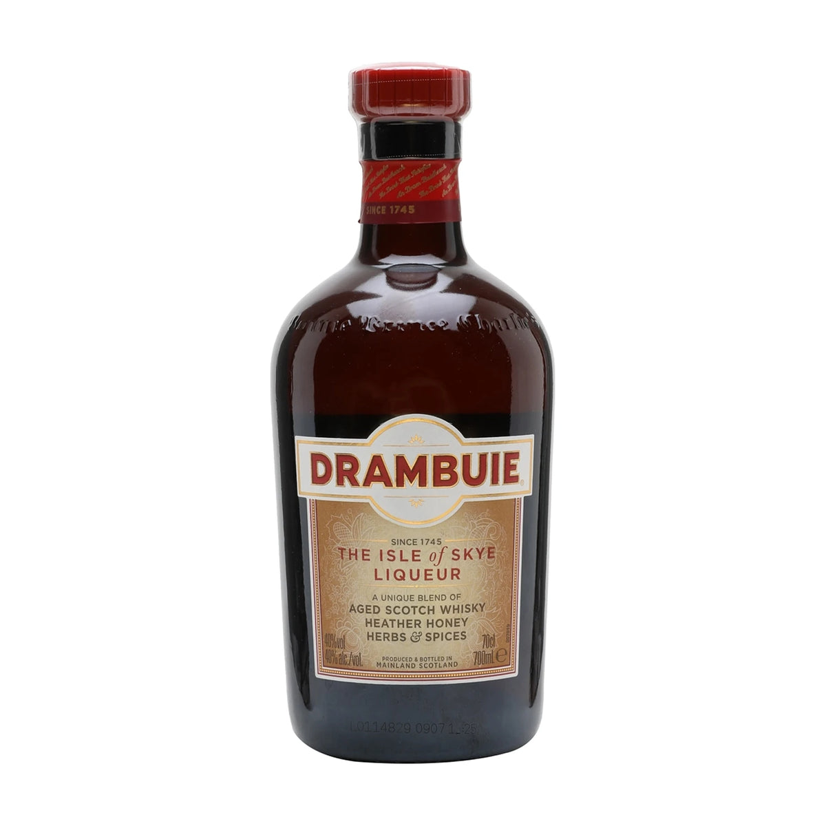 Drambuie Honeyed Scotch Whisky Liqueur, 70cl bottle on a white background