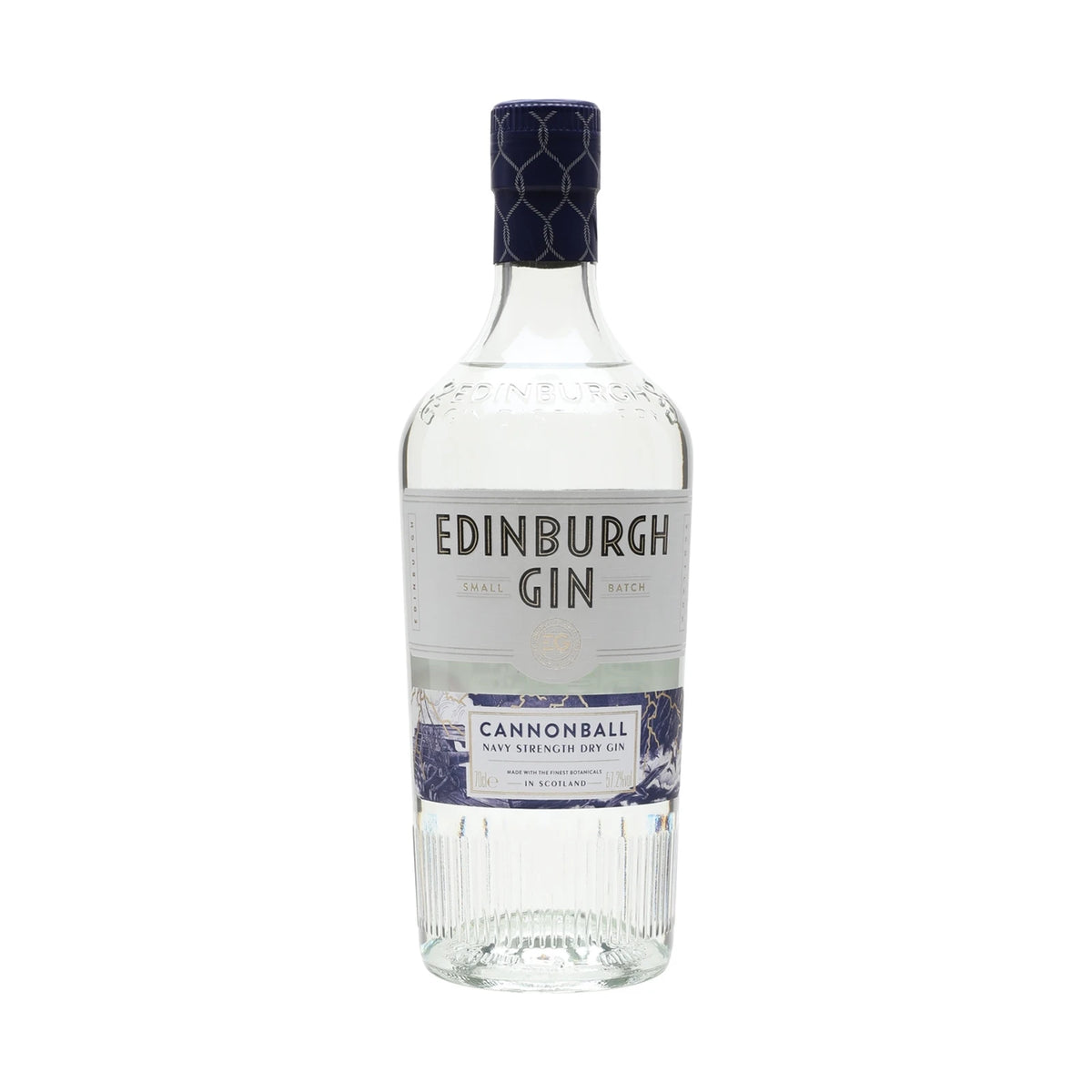 Edinburgh Cannonball Navy Strength Gin 70cl bottle on a white background