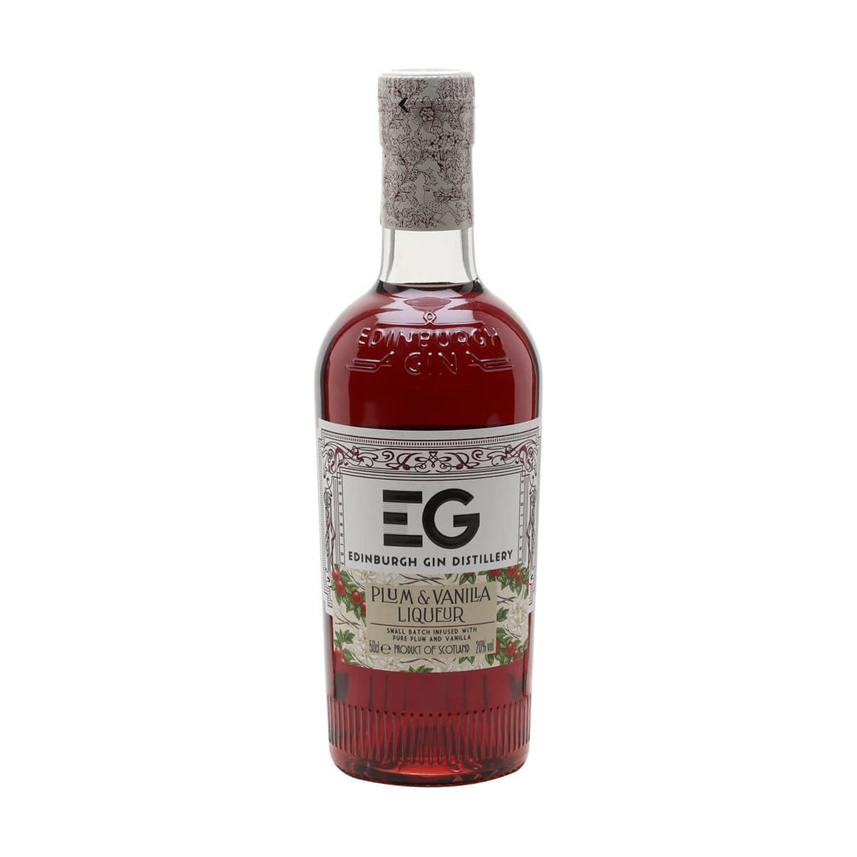 Edinburgh Gin Plum & Vanilla Liqueur, 50cl bottle on a white background
