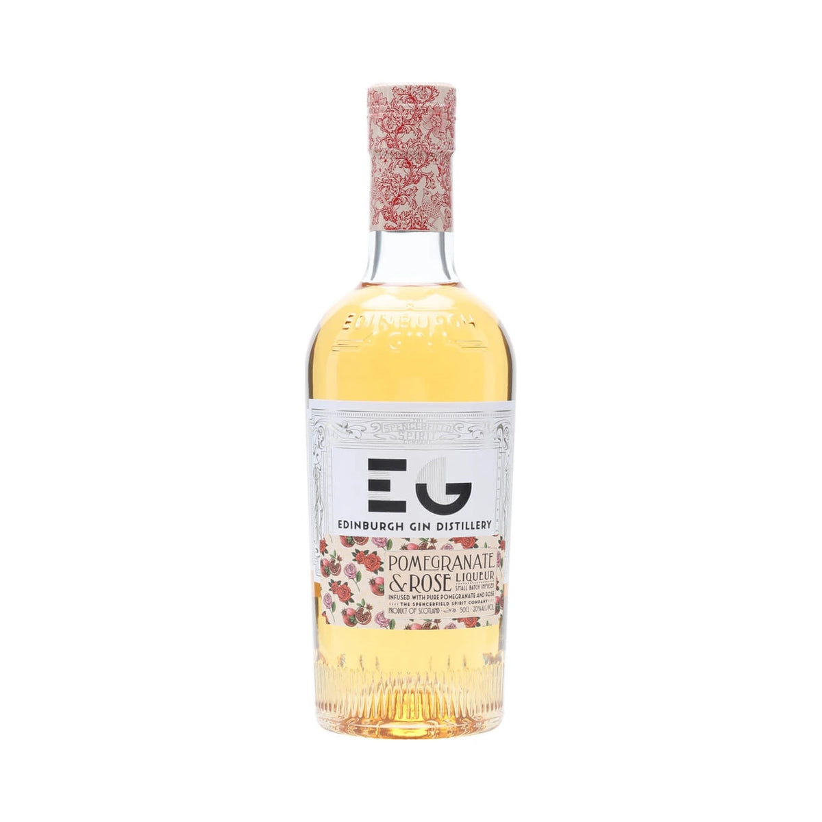 Edinburgh Gin Pomegranate & Rose Liqueur 50cl bottle on a white background
