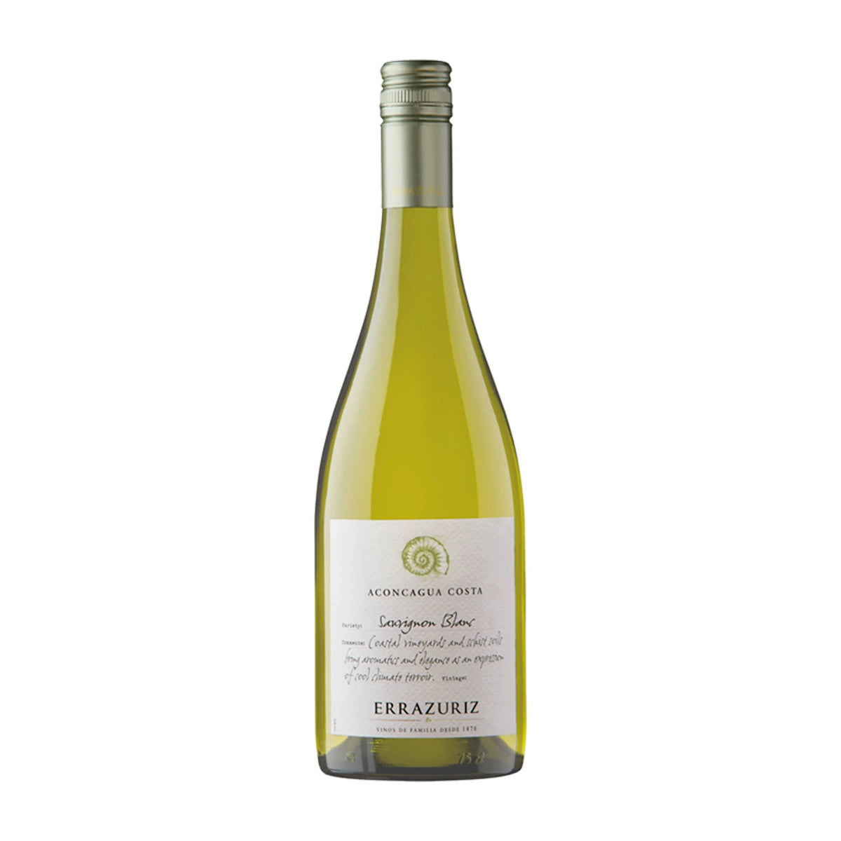 Errázuriz Aconcagua Costa Sauvignon Blanc 75cl bottle on a white background