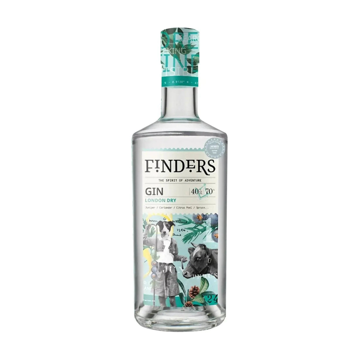 Finders London Dry Gin 70cl bottle on a white background