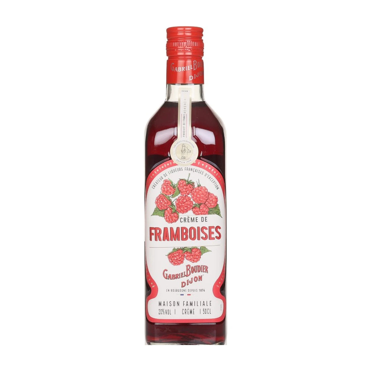 Gabriel Boudier Crème de Framboises Raspberry Liqueur 50cl bottle on a white background