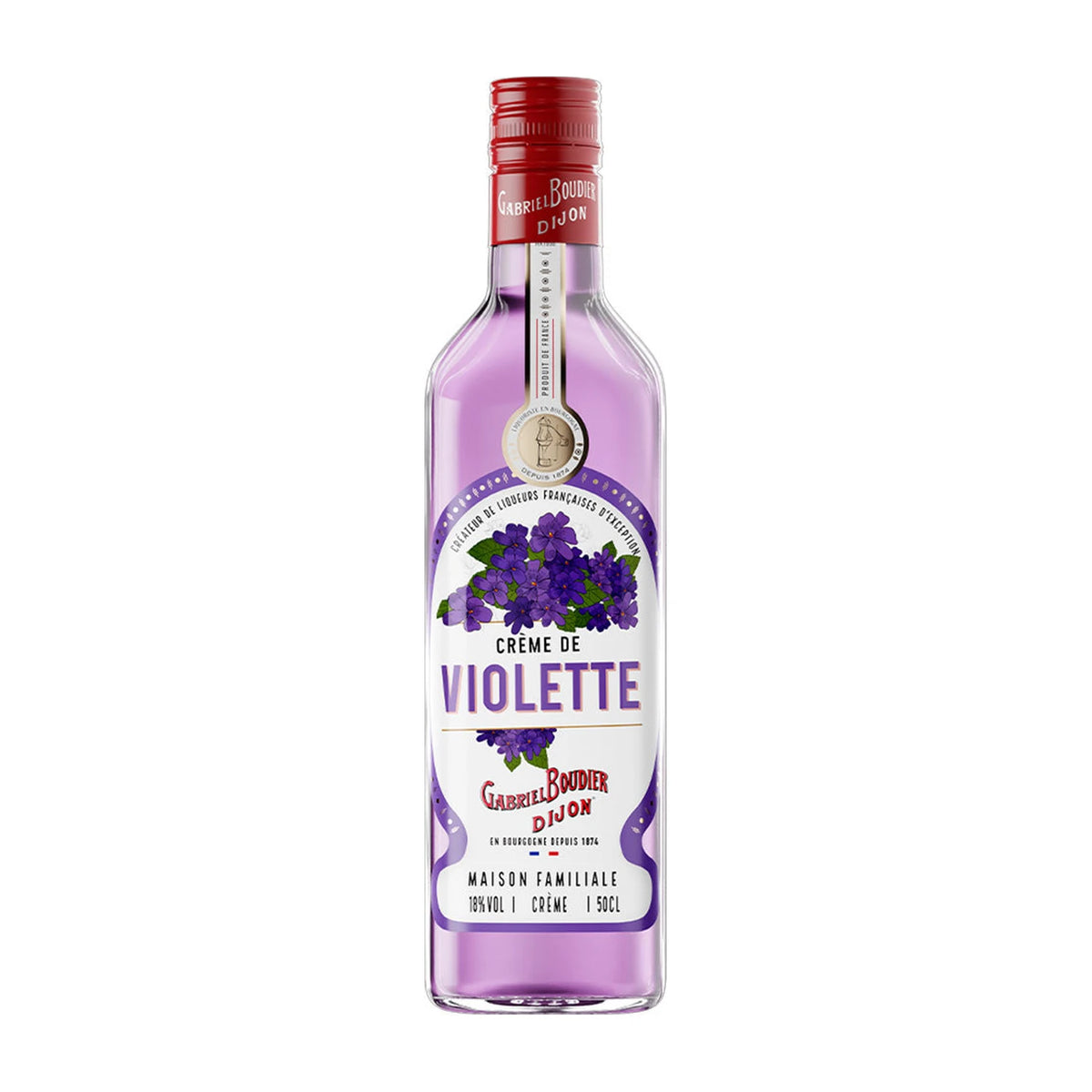 Gabriel Boudier Crème de Violette Liqueur 50cl bottle on a white background