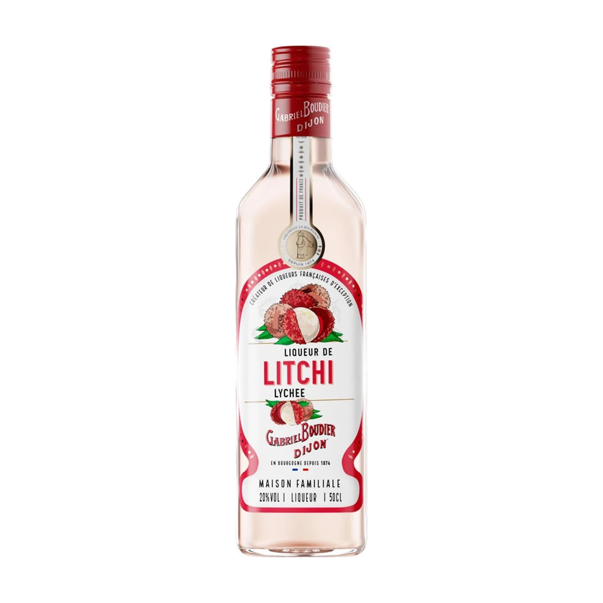 Gabriel Boudier Lychee Liqueur 50cl bottle on a white background