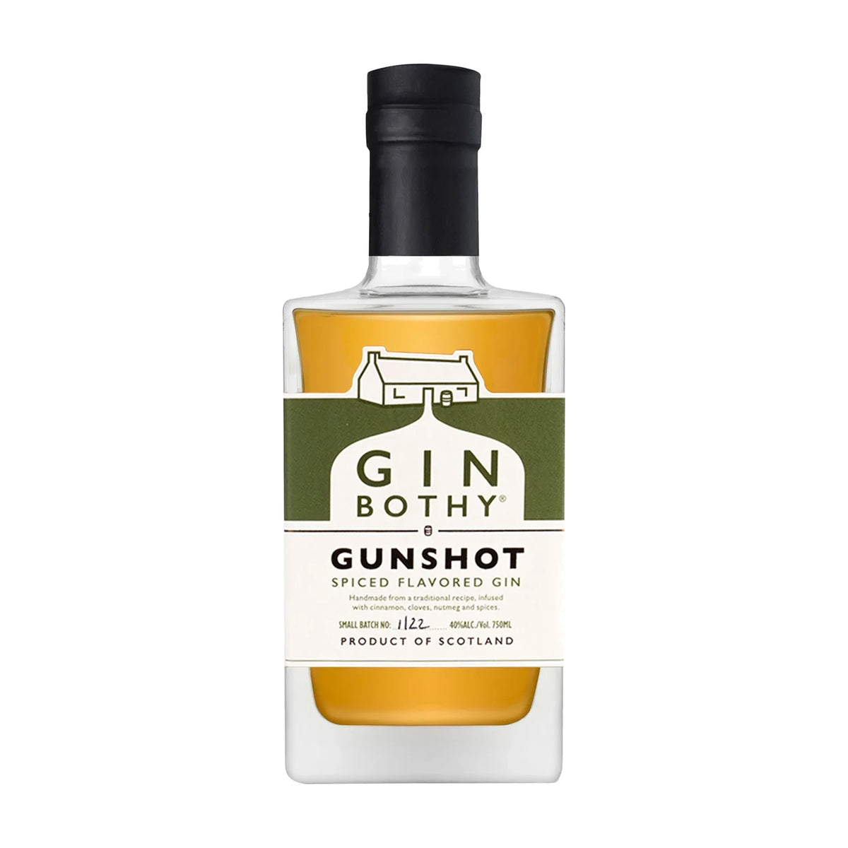 Gin Bothy Gunshot Spiced Gin, 70cl bottle on a white background