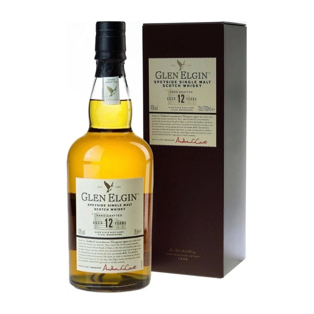 Glen Elgin 12 Year Old Speyside Single Malt Scotch Whisky 70cl bottle on a white background