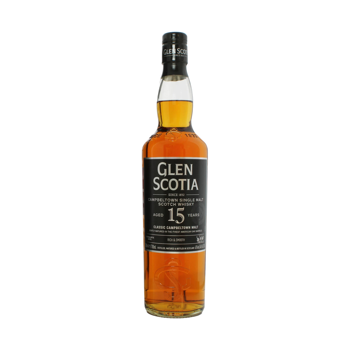Glen Scotia 15 Year Old Campbeltown Single Malt Scotch Whisky 70cl bottle on a white background