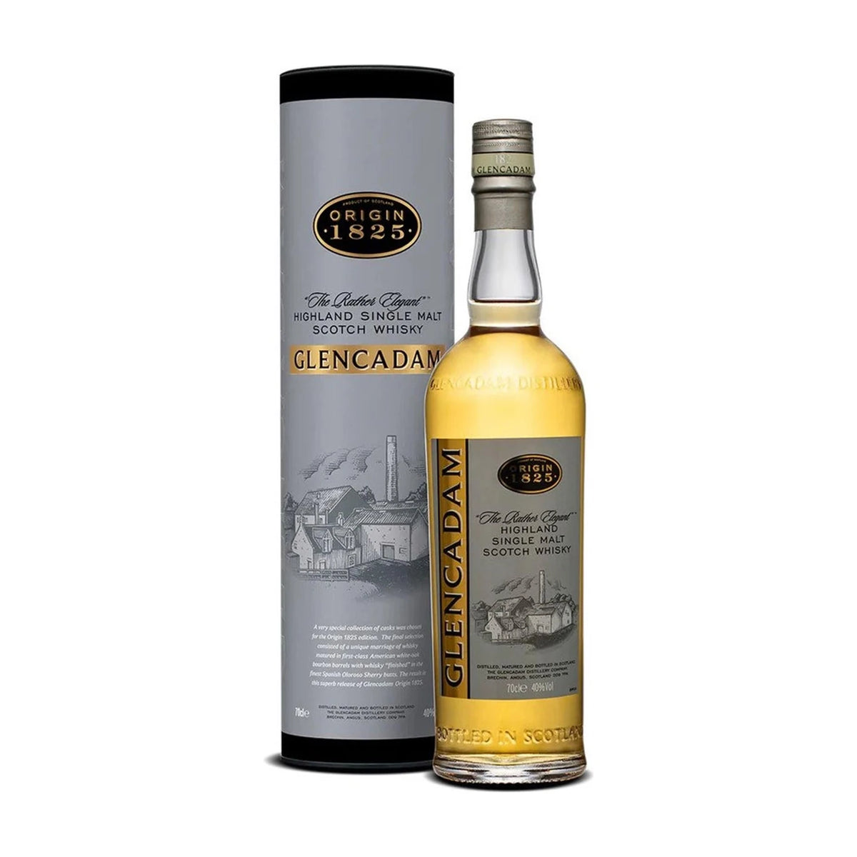 Glencadam Origin 1825 Highland Single Malt Scotch Whisky 70cl bottle on a white background