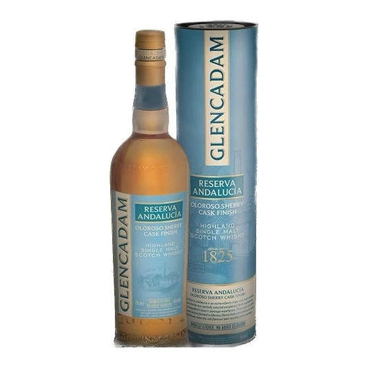 Bottle of Glencadam Reserva Andalucia Oloroso Sherry Cask Finish Highland Single Malt Scotch Whisky, 70cl, on a white background