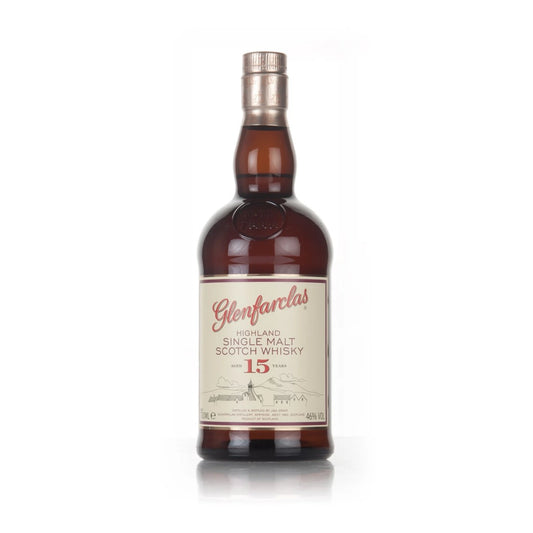 Glenfarclas 15 Year Old Speyside Single Malt Scotch Whisky 70cl bottle on a white background