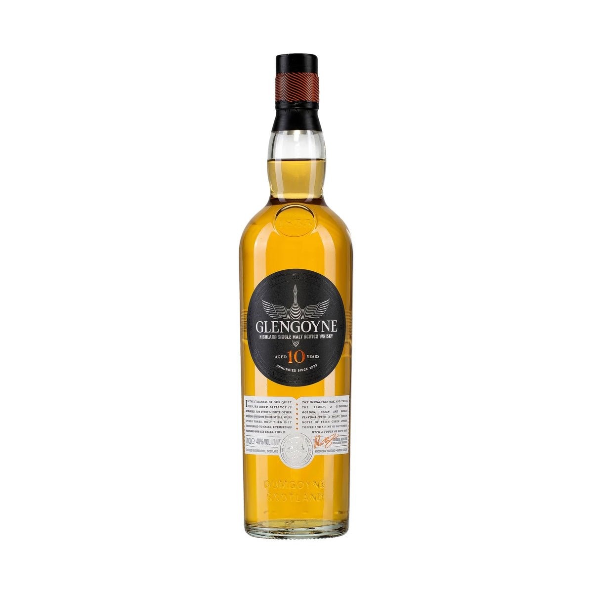 Glengoyne 10 Year Old Highland Single Malt Scotch Whisky 70cl bottle on a white background