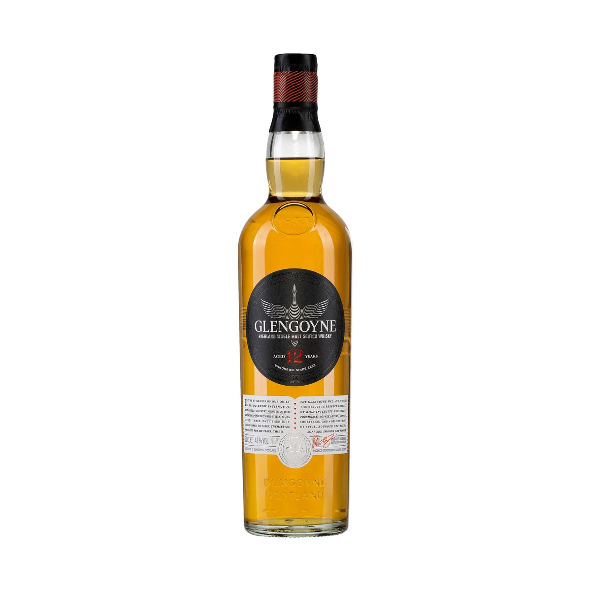 Glengoyne 12 Year Old Highland Single Malt Scotch Whisky 70cl bottle on a white background