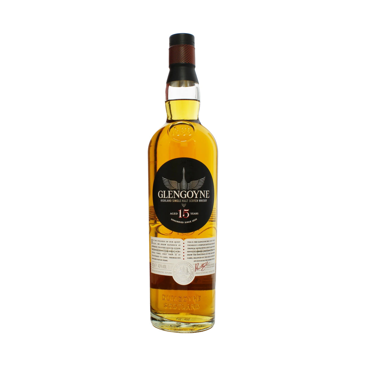 Glengoyne 15 Year Old Highland Single Malt Scotch Whisky 70cl bottle on a white background