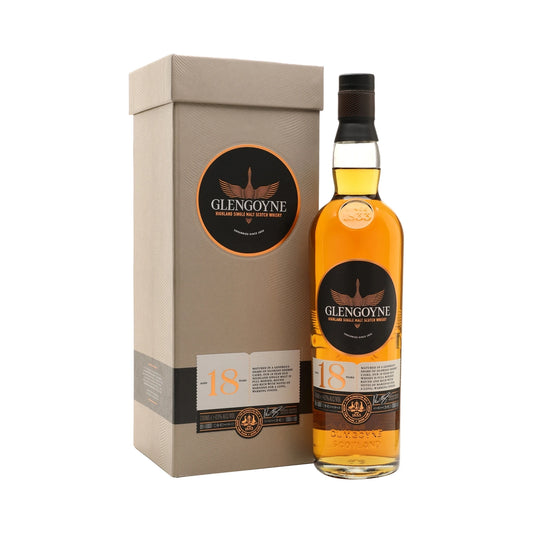 Glengoyne 18 Year Old Highland Single Malt Scotch Whisky 70cl bottle and box on a white background