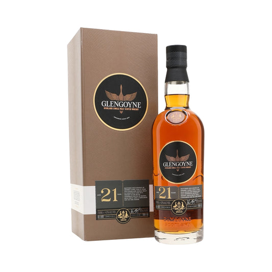 Glengoyne 21 Year Old Highland Single Malt Scotch Whisky 70cl bottle and box on a white background