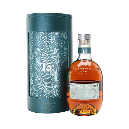 Glenrothes 15 Year Old Speyside Single Malt Scotch Whisky 70cl bottle and gift tube on a white background