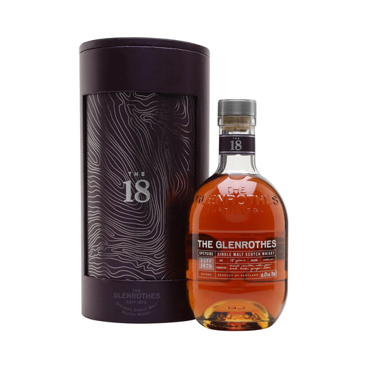 Glenrothes 18 Year Old Speyside Single Malt Scotch Whisky 70cl bottle and gift tube on a white background