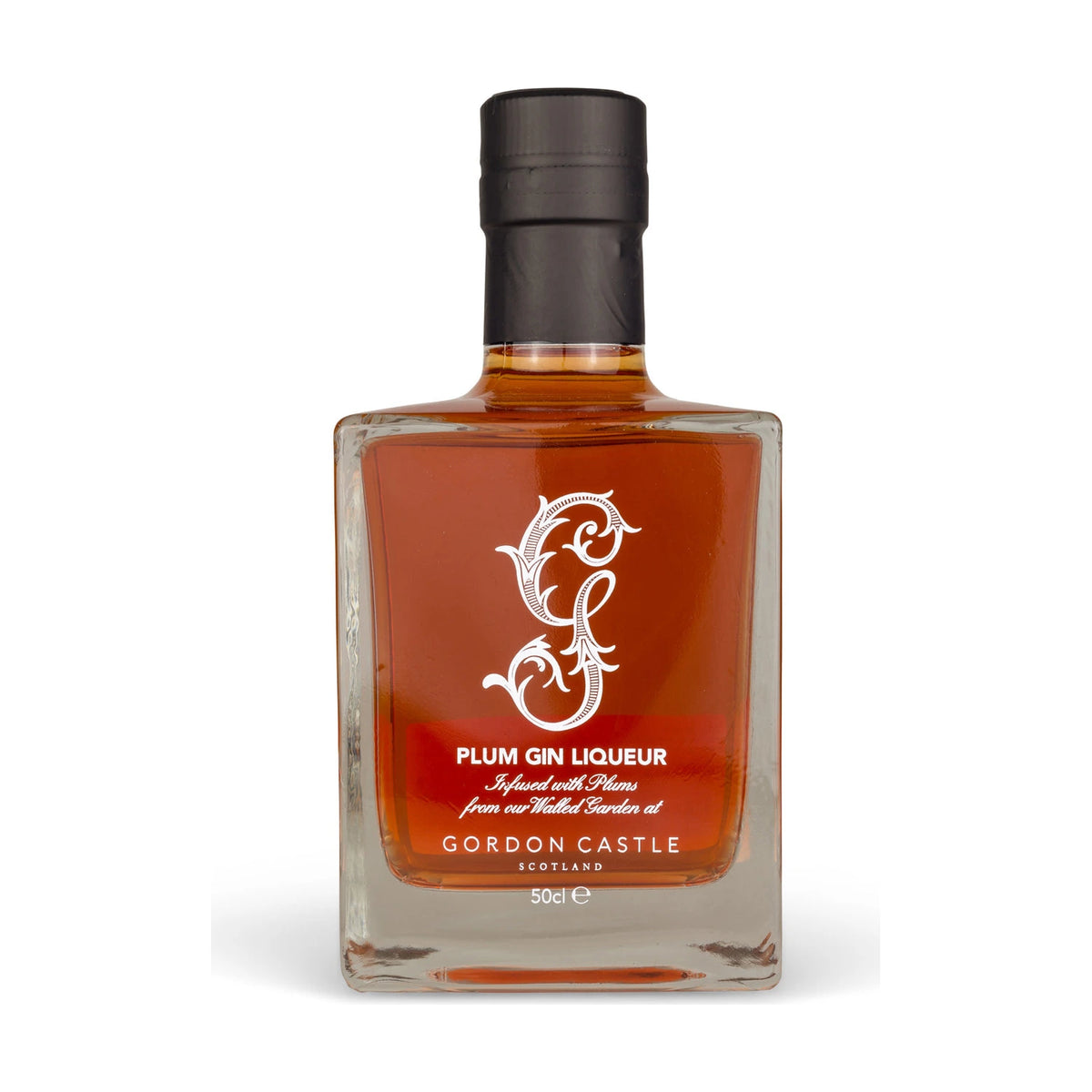Gordon Castle Plum Gin Liqueur, 50cl bottle on a white background