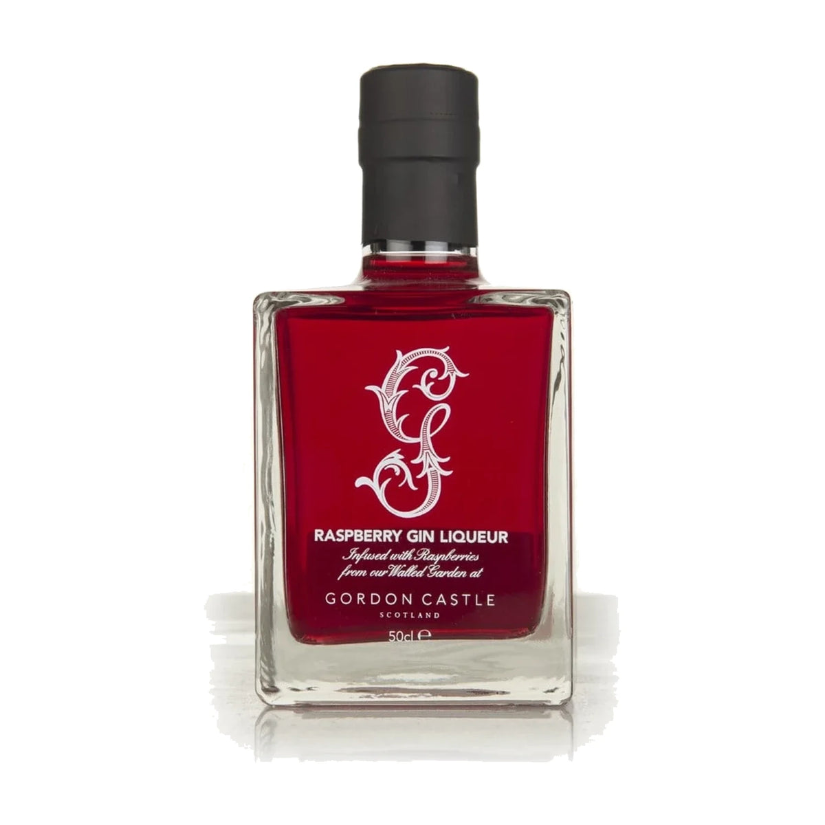 Gordon Castle Raspberry Gin Liqueur, 50cl bottle on a white background