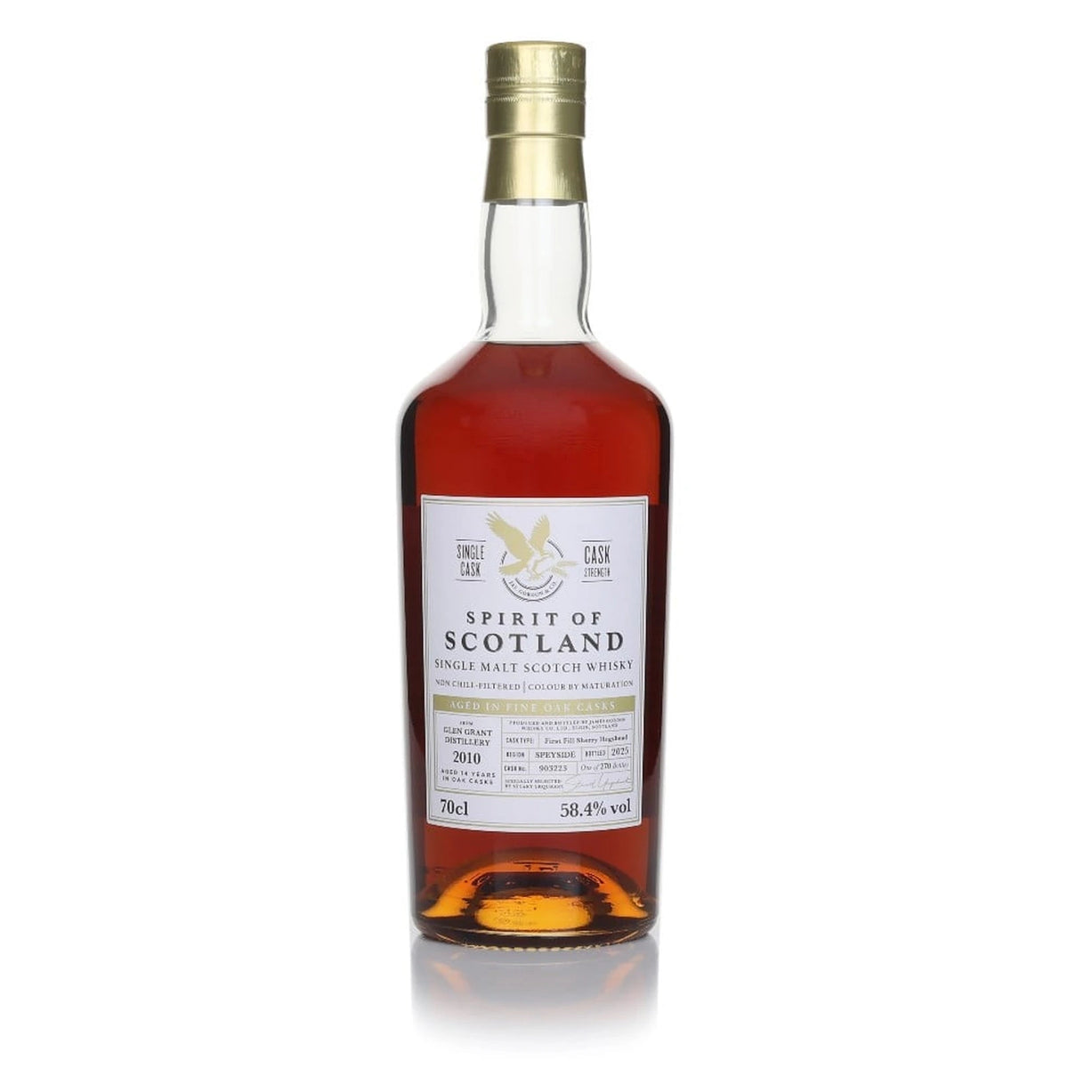 Bottle of Gordon & MacPhail Glen Grant 14 Year Old 2010 Spirit of Scotland, 70cl, 58.4% ABV, on a white background