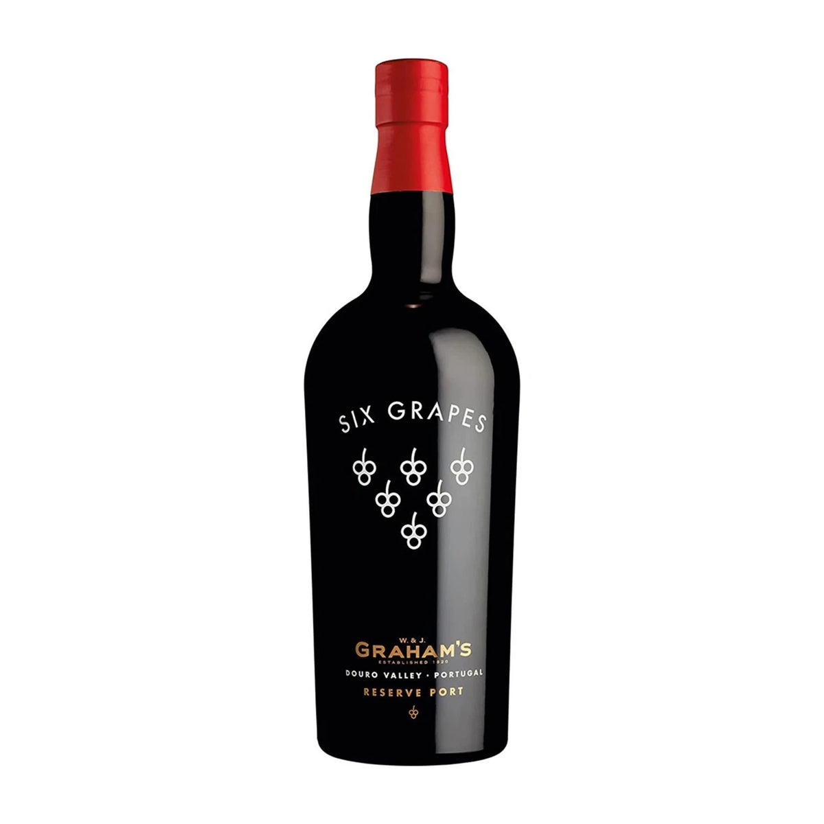 Graham's Six Grapes Reserve Port 75cl bottle on a white background