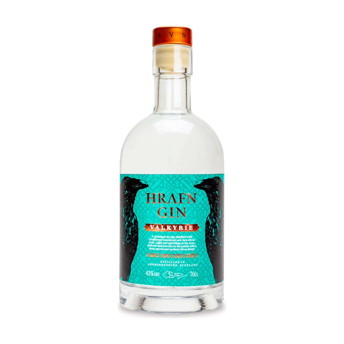 Hrafn Valkyrie London Dry Gin 70cl bottle on a white background