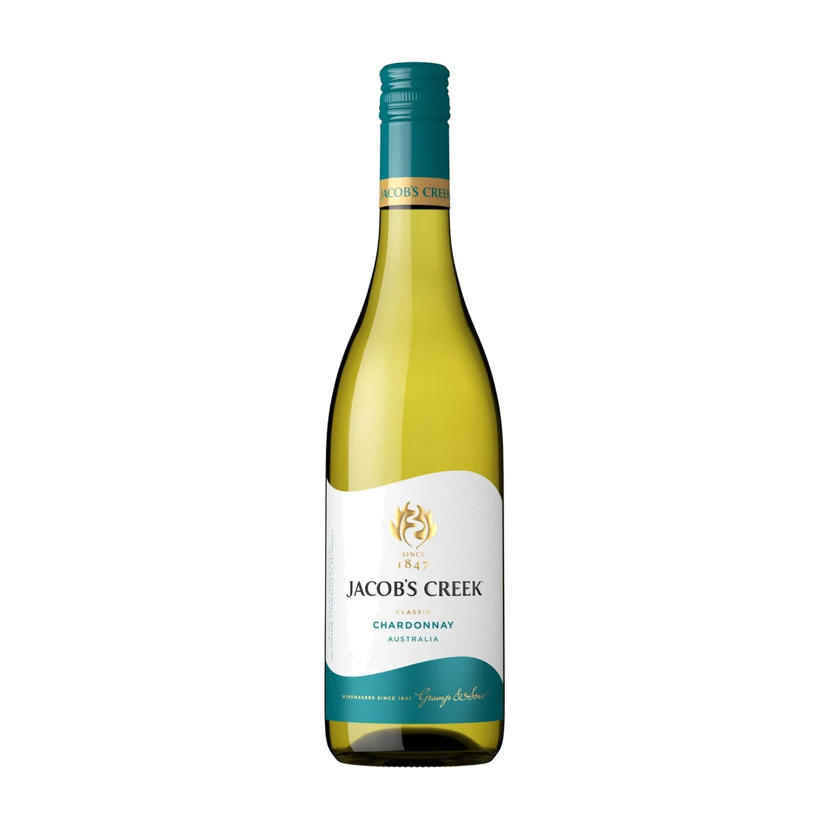Jacob's Creek Classic Chardonnay, 75cl bottle on a white background
