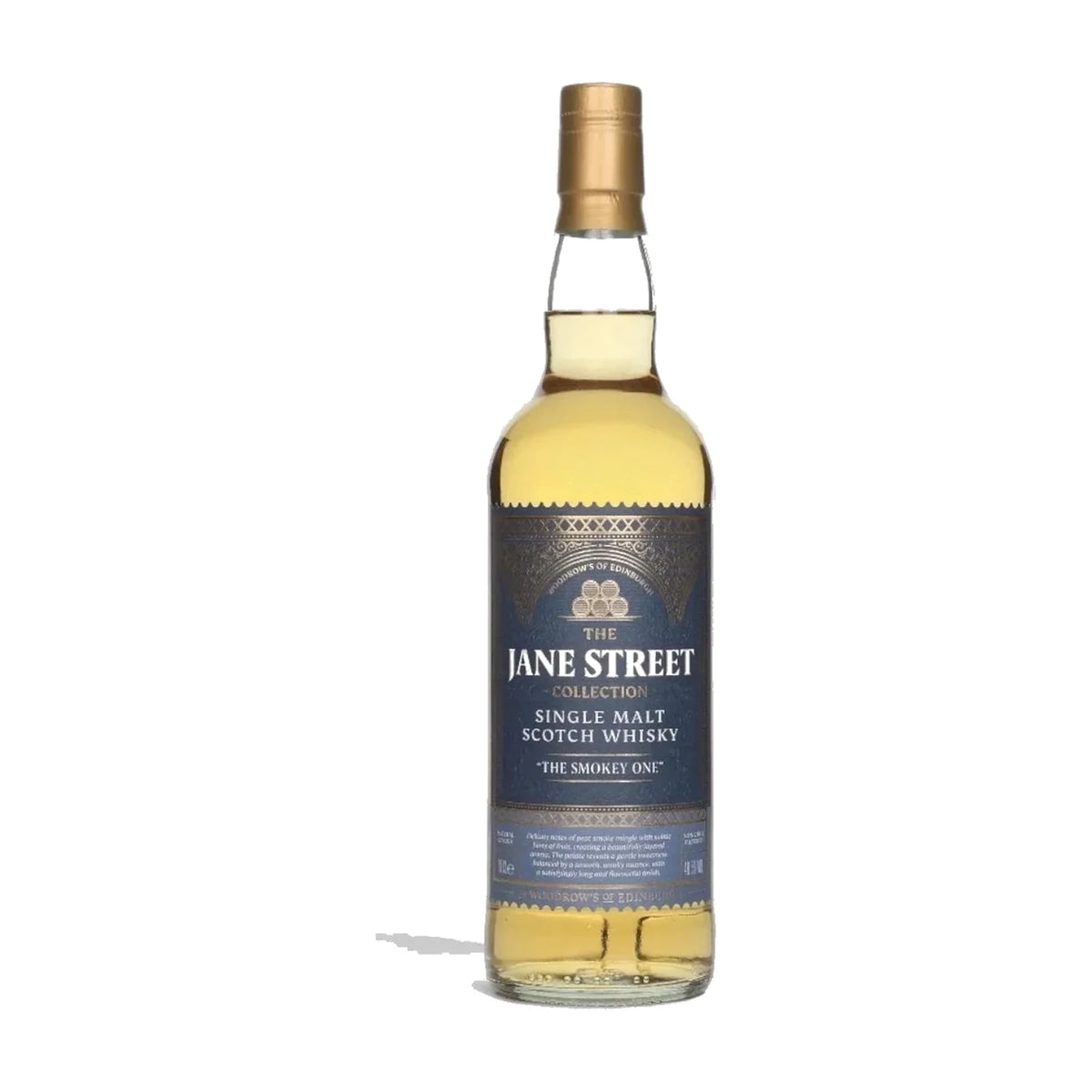 Jane Street The Smokey One Peated Single Malt Scotch Whisky by Woodrow's of Edinburgh, 70cl bottle on a white background