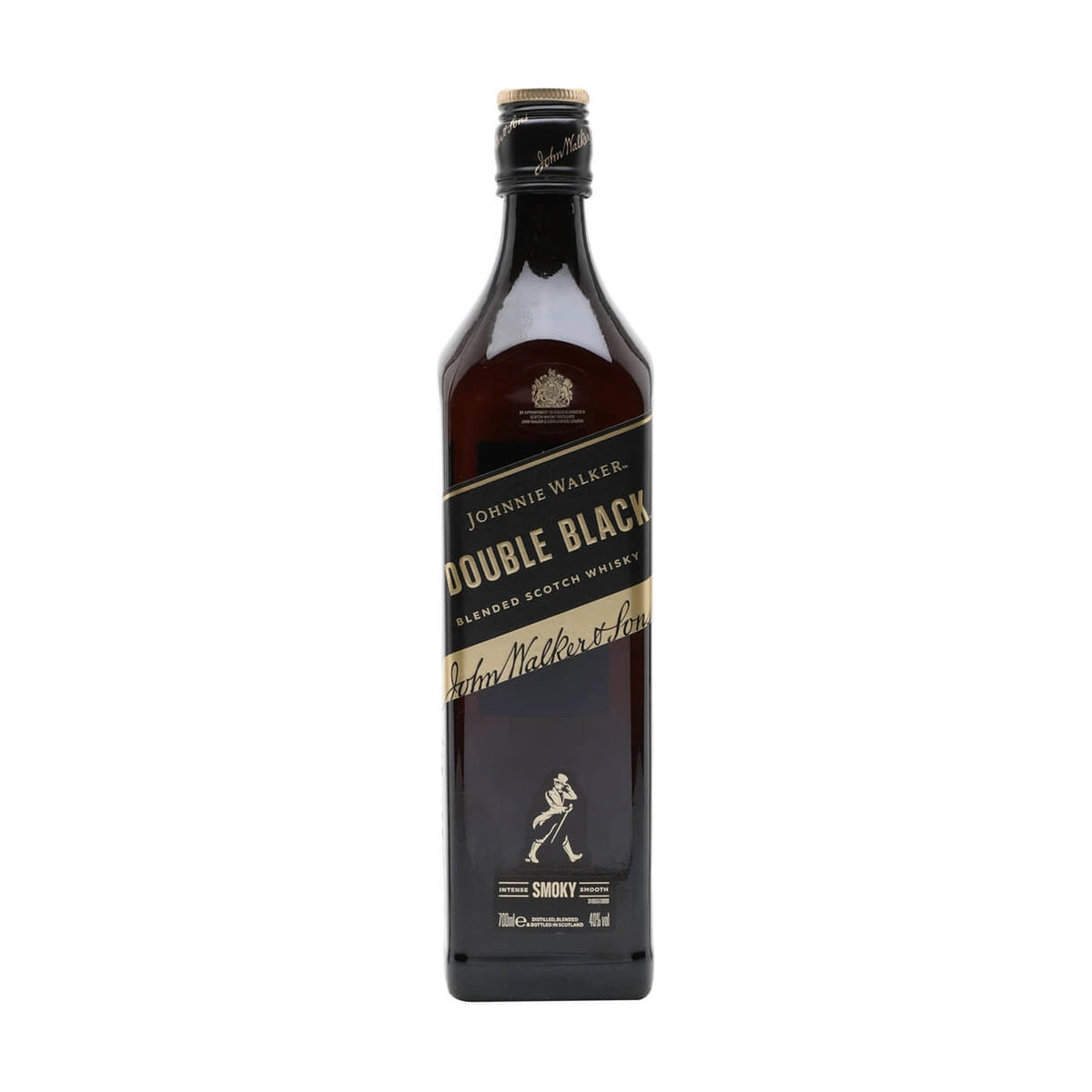 Johnnie Walker Double Black Blended Scotch Whisky, 70cl bottle on a white background