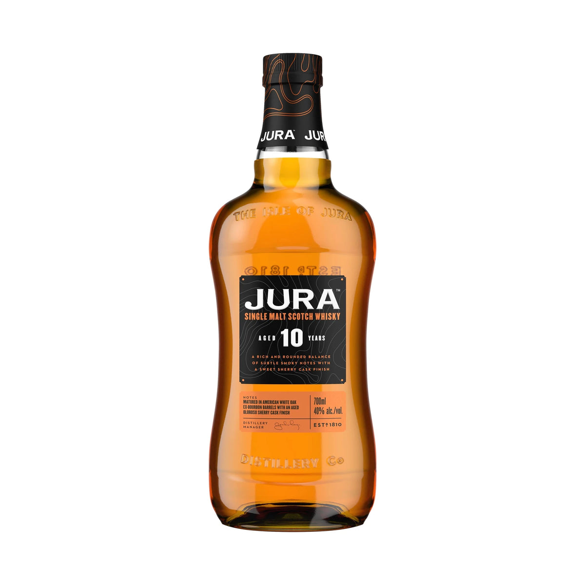 Jura 10 Year Old Island Single Malt Scotch Whisky 70cl bottle on a white background