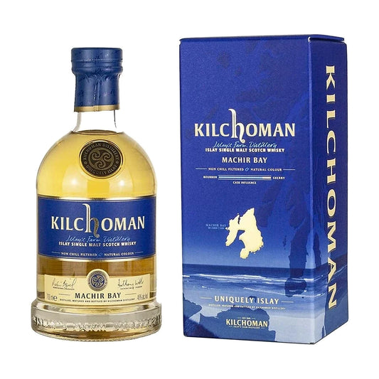 Kilchoman Machir Bay Islay Single Malt Scotch Whisky, 70cl bottle with gift box on a white background