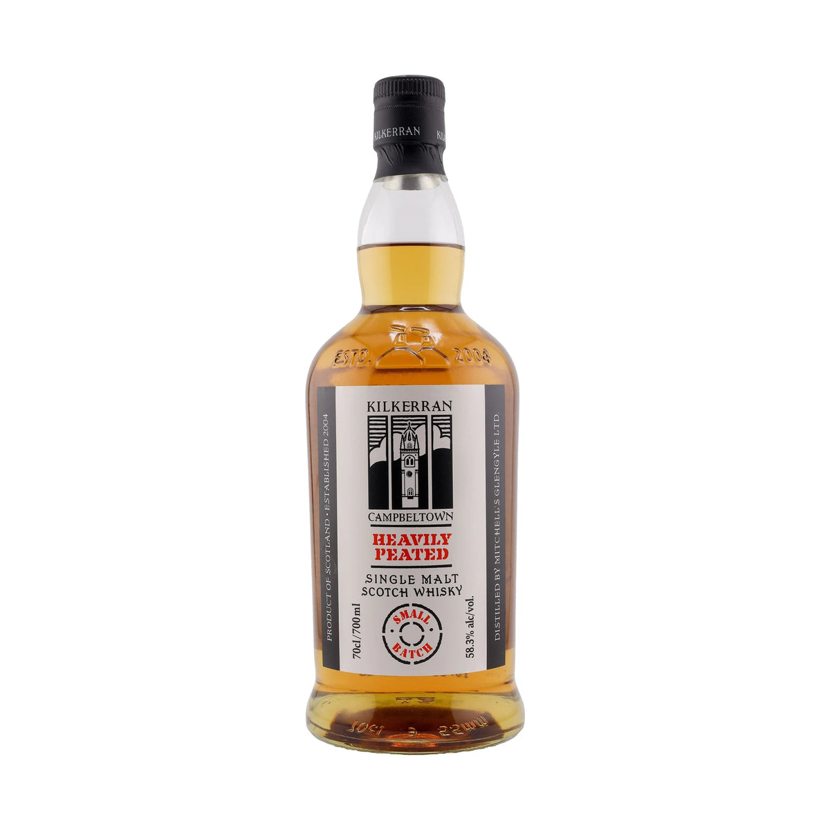 Kilkerran Heavily Peated Campbeltown Single Malt Scotch Whisky 70cl bottle on a white background