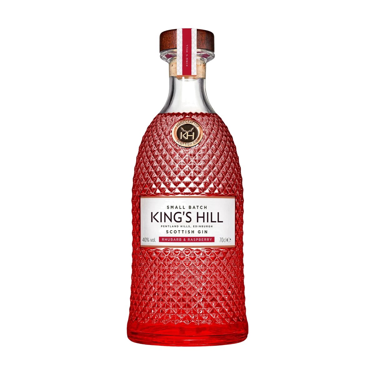 King's Hill Rhubarb & Raspberry Gin, 70cl bottle on a white background