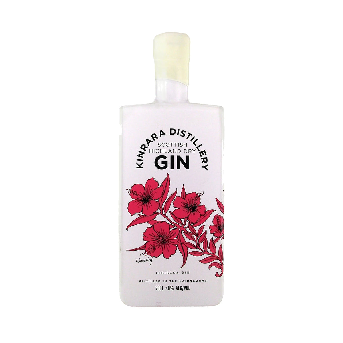 Kinrara Hibiscus Gin, 70cl bottle on a white background