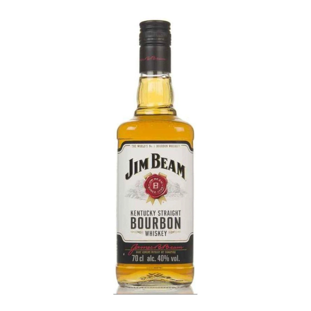 Bottle of Jim Beam Kentucky Straight Bourbon Whiskey 70cl on a white background