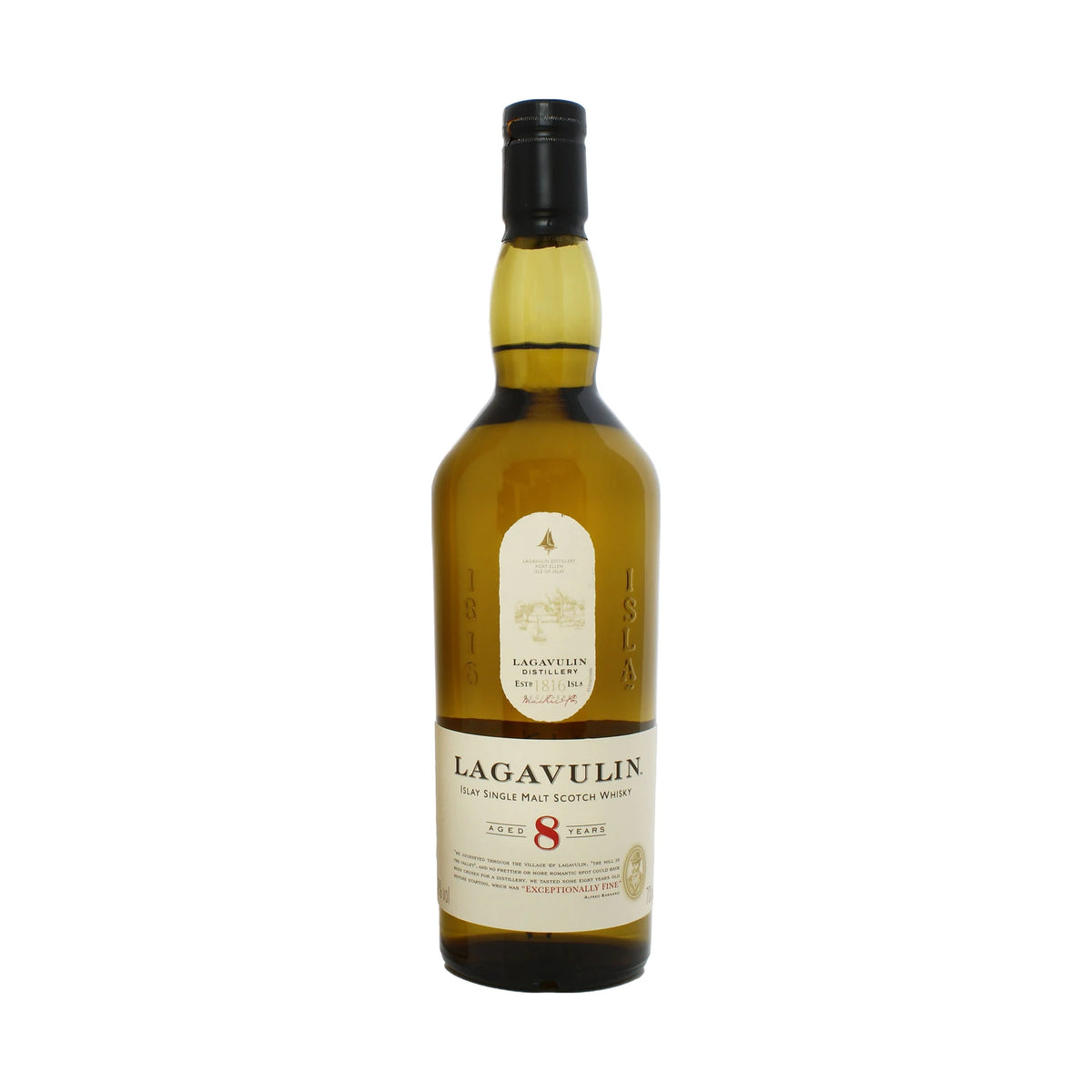Lagavulin 8 Year Old Islay Single Malt Scotch Whisky 70cl bottle on a white background