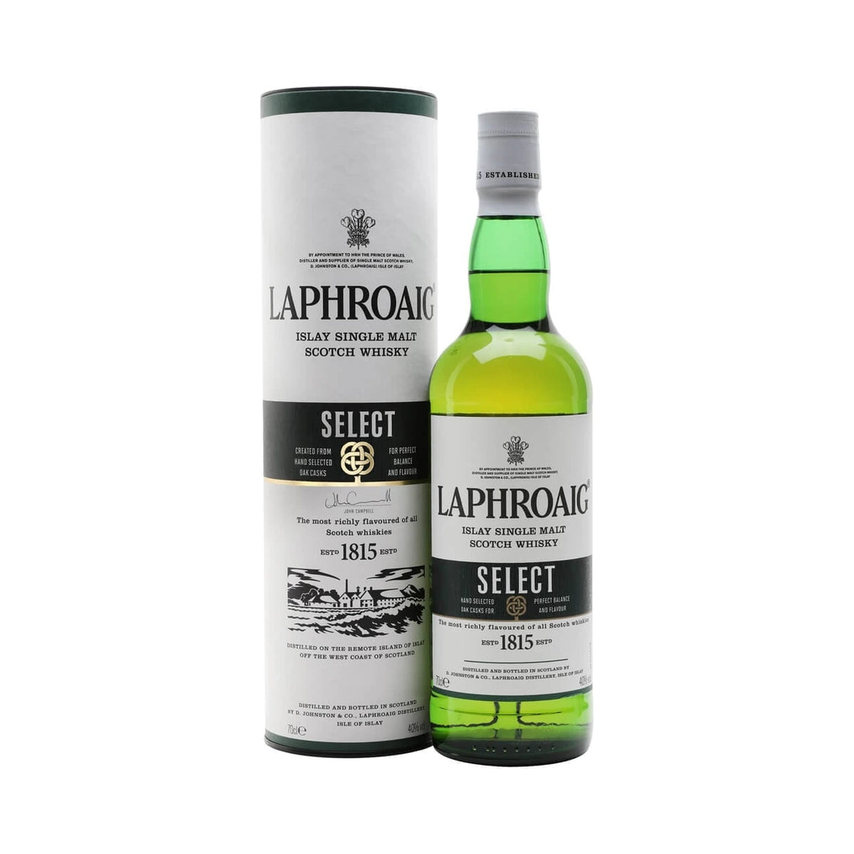 Laphroaig Select Islay Single Malt Scotch Whisky 70cl bottle on a white background